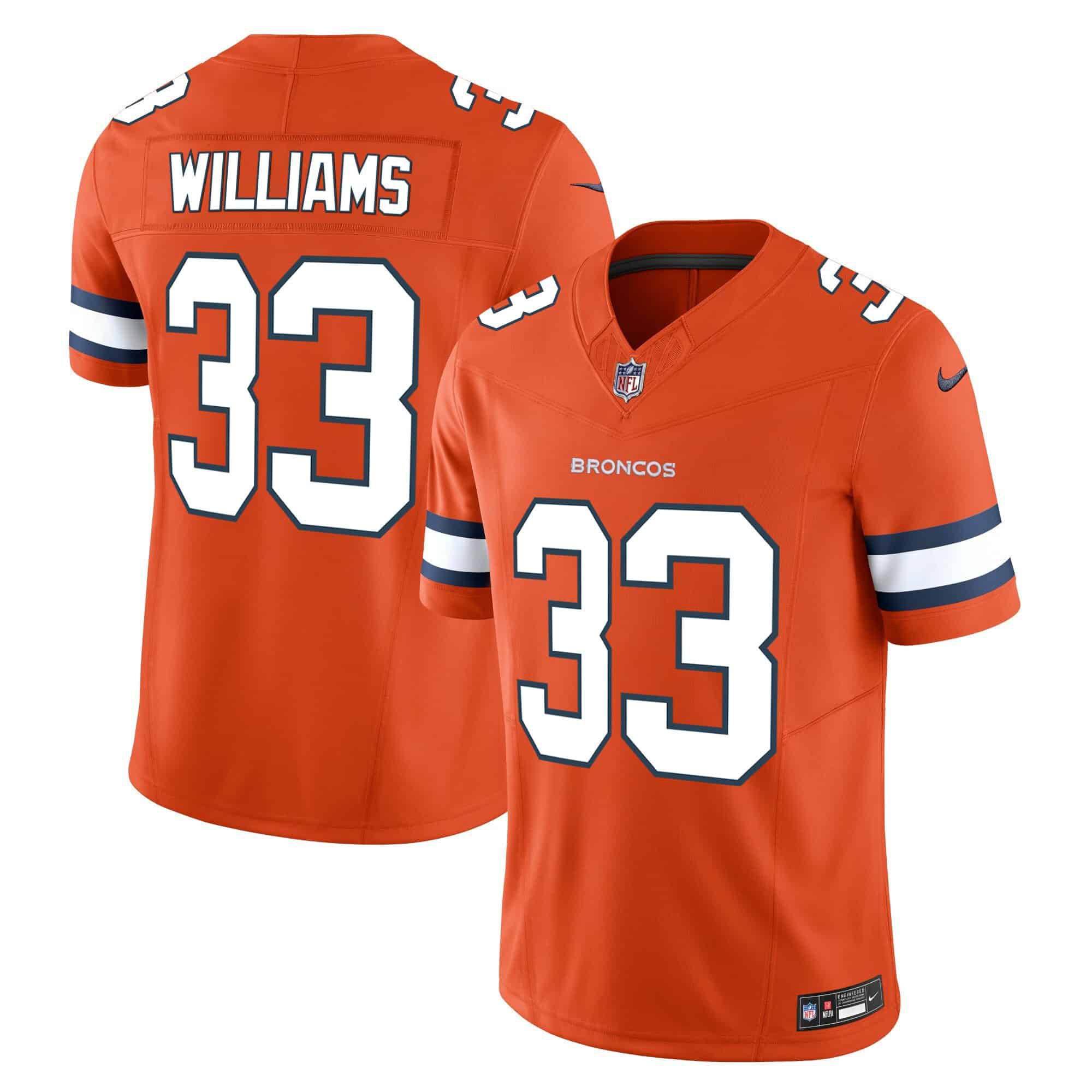 Men Denver Broncos #33 Williams Orange 2024 Nike Vapor Limited NFL Jersey style 2